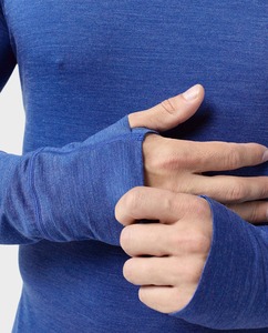 Men's <b>Long</b> <b>Sleeve</b> <b>Compression</b> <b>Shirt</b> Blue O-Neck Slim Fit Quick Dry Sporty Knitted Performance Wear Top - Product Image 3