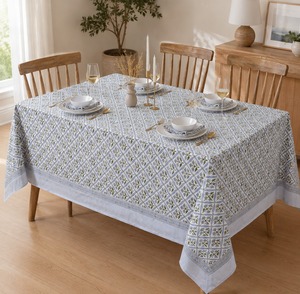 Handmade Block Print Cotton <b>Tablecloth</b> Farmhouse Wedding Party Dining Decor Boho Floral <b>Rectangle</b> Customized Logo New Year - Product Image 3