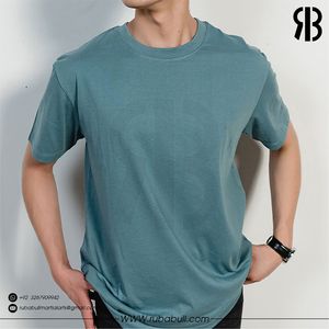 Camiseta Rubabull de Alta Calidad para Hombre, Color Verde Azulado, Manga Corta, Cuello Redondo, Corte Regular, Estilo Casual, Color Sólido, Tejido de Algodón - Product Image 2