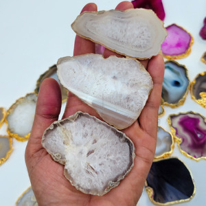 Natural White Agate 30-70mm MOSAIC Carved Reiki Crystal Coaster Pendant for <b>Socket</b> Phone Grip Unique Gemstone Gift Wholesale - Product Image 1