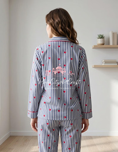 Conjunto de Pijama de Algodón Premium para Mujer, Elegante Camisa de Manga Larga con Cuello de Solapa y Botones, Pantalones Largos a Juego, Verano - Product Image 3