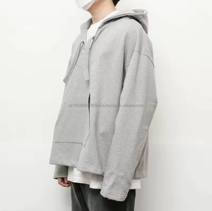 Sweat-shirt à capuche oversize en coton lourd, col en V, court, vintage, pour hommes - Product Image 6