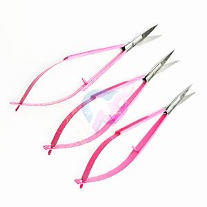 Ciseaux à cuticules pour manucure, en acier inoxydable, à lame courbée, rose pailleté, pour droitiers, durables, pour la coupe des ongles et des cils - Product Image 2