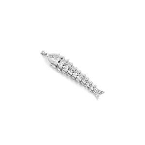 Pendentif en laiton plaqué argent en forme de poisson avec zircone cubique pour la fabrication de bijoux et colliers - Product Image 1