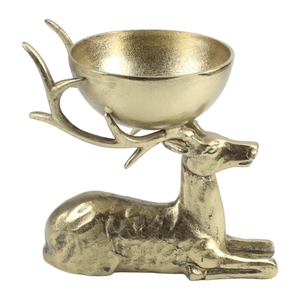 Sculpture de renne couché de style nordique moderne avec base dorée et accent en forme de corne de cerf pour décorations de Noël - Product Image 6