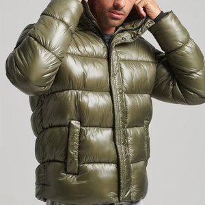 Chaqueta Acolchada de PU Verde Oliva para Hombre con Capucha, Cortavientos, Rellena de Plumón, Cierre de Cremallera, Ropa Casual de Invierno, Chaqueta Estilo Burbuja - Product Image 1