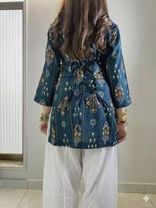 Women's Traditional Indian Cotton Kurta Set Digital <b>Print</b> Embroidered Regular Fit Midi Length <b>White</b> <b>Palazzo</b> Pants Casual Wear - Product Image 4