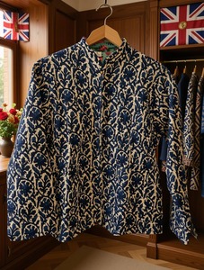 Chaqueta de Mujer Hecha a Mano en India, de Algodón Tejido, Acolchada, Reversible, con Estampado Animal, Manga Tres Cuartos, Cuello Camisero - Product Image 5