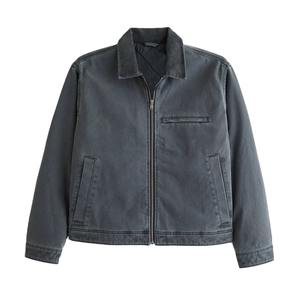 Chaqueta de mezclilla de algodón de diseño personalizado, color liso, con cremallera metálica, gruesa, transpirable, estilo urbano para hombre - Product Image 1