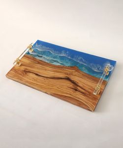 Elegant Resin And Acacia Wooden <b>Tray</b> For Breakfast Serving Dining Table And Restaurant Display Decoration - Product Image 4