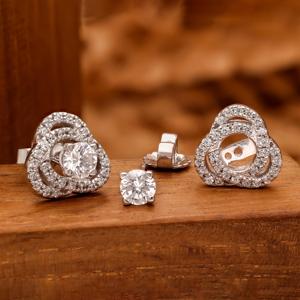 Halo CZ <b>Sterling</b> <b>Silver</b> <b>Stud</b> Earrings Sparkling Double Style Earrings Sparkly Diamond Look <b>Studs</b> Handmade Bulk Product - Product Image 5