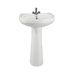 Fregaderos de lavabo de baño de forma ovalada de cerámica blanca de alta calidad más vendidos, grifo de un solo orificio, Pedestal, suministro al por mayor - Product Image 1