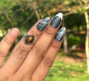 Anillos de latón macizo con ojo de tigre natural para mujer, joyería de moda vintage boho con piedras preciosas marrones - Product Image 5