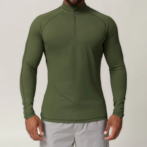 Camiseta Deportiva de Manga Larga para Hombre, de Secado Rápido, Transpirable, Cuello Redondo, con Cierre de 1/4, Spandex, Poliéster, Corte Regular, Ecológica, Lisa - Product Image 2