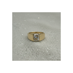 Anillo de letras flotantes Stonewels con bisel, inicial de diamante cultivado en laboratorio, oro macizo de 14K, anillo de boda minimalista personalizado con alfabeto - Product Image 1
