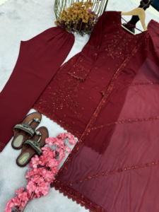 Women's Designer Pure Silk <b>Top</b> Plazzo and Dupatta Set with Hand Work Fancy Latkan <b>Top</b> Occasions Made in India - Product Image 5