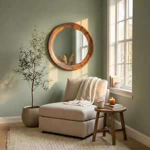 Rustic Round Solid Wood <b>Wall</b> Mirror <b>Large</b> Circular Wooden Framed Entryway Accent Mirror Modern Farmhouse Living Room <b>Decor</b> Piece - Product Image 6