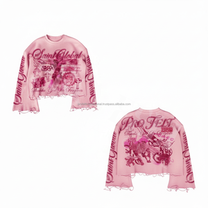 Fleece épais déchiré coupe courte style urbain tendance été avec logo personnalisé manches classiques 100% coton - Product Image 6