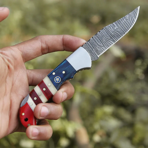 Handmade OEM Damascus Steel Folding Pocket <b>Knife</b> Pakka Wood Back <b>Lock</b> Leather Sheath Utility <b>Knife</b> Industrial Use 3-Year - Product Image 2