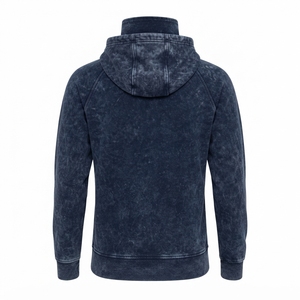 <b>Women's</b> Navy <b>Blue</b> Acid Wash Hoodie Half Zip Pullover <b>Fleece</b> Sweatshirt Casual Streetwear - Product Image 4
