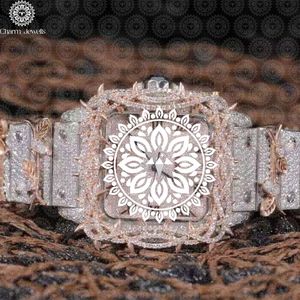Charm Jewells Montre carrée en acier inoxydable pour femme avec lunette en diamant, cristal saphir, quartz analogique, luxe, mode, 38 mm - Product Image 1