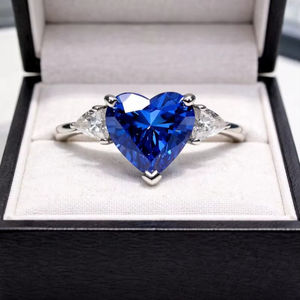 Anillo de compromiso de boda con zafiro natural talla corazón, plata de ley 925, anillo de promesa nupcial para mujer, todas las tallas - Product Image 1