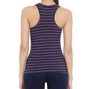 Camiseta sin mangas de punto a rayas transpirable para mujer, cuello redondo, informal, 100% algodón - Product Image 2