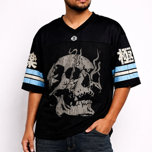 เสื้อสตรีทแวร์ผู้ชาย คอวี ผ้าตาข่าย ลายอเมริกันฟุตบอล ทรงโอเวอร์ไซส์ ลายกราฟิกหัวกะโหลกประดับเพชร ระบายอากาศได้ดี ผลิตจากโพลีเอสเตอร์ รับผลิตแบบ OEM จำนวนมาก - Product Image 5