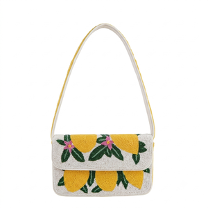 Handmade <b>Yellow</b> Lemon Fruit Beaded Shoulder Bag Women Summer Flap Evening Clutch Underarm Handbag <b>Purse</b> - Product Image 1
