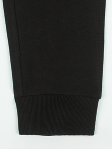 Pantalon de survêtement noir tricoté pour homme, taille élastique avec cordon de serrage, poches latérales, poids moyen, 100 % coton, décontracté, pour l'automne - Product Image 3