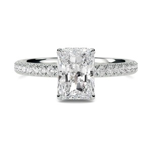 Radiant High <b>Set</b> Hidden Halo Shoulder <b>Ring</b> 0.65 Ct Lab Grown Diamond In 18K <b>Gold</b> And Platinum - Product Image 1