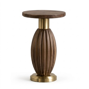 Farmhouse <b>Round</b> Wooden <b>Side</b> <b>Table</b> with Brass Accents Modern Design for Living Room Home Furniture - Product Image 4