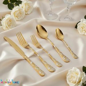 Ensemble de couverts de luxe plaqués or, finition miroir, manche long, durable, vaisselle de mariage - Product Image 1