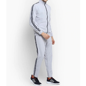 Ensemble de survêtement gris pour homme OEM avec col à capuche, taille élastique, rayures, 100 % coton, respirant, coupe-vent, léger, sportif, pour le jogging - Product Image 3
