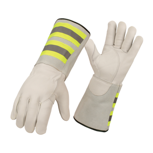 Guantes de soldadura TIG de cuero Partido de grano de piel de vaca fluorescente resistente al calor Guantes de seguridad industrial Fibra de aramida reforzada - Product Image 1