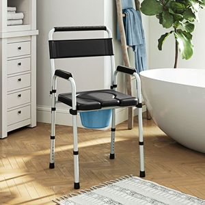 Sedia Comoda da Comodino Nera Regolabile in Altezza, Capacità 136 kg, per Anziani e Adulti, con Sedile Rialzato e Braccioli, Finitura Verniciata a Polvere - Product Image 2