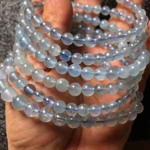Cuentas de piedras preciosas de aguamarina azul lechoso natural, cuentas redondas sueltas, medio hilo para la fabricación de joyas, manualidades DIY - Product Image 2