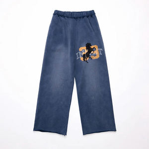 Manufacturer Custom Logo Embroidered Flared Jogging Trouser French Terry Sweatpants 100% Cotton Casual Mid Flat OEM Service <b>Pant</b> - Product Image 3
