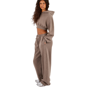 Womens <b>Cropped</b> Pullover Hoodie Tracksuit Set Baggy <b>Jogger</b> Trousers Elastic Waist Loose Two Piece Casual Streetwear Lounge Outfit - Product Image 5