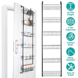 Organizzatore da Appendere Sopra la Porta a 6 Livelli in Acciaio al Carbonio, 62.99 Pollici, con Ganci, Scaffale Portaoggetti per Cucina e Bagno - Product Image 1