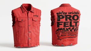 Nouveau design vintage, t-shirt en jean sans manches à col rabattu, délavé, clouté, brodé, style streetwear décontracté pour homme - Product Image 5