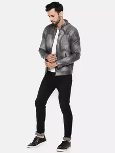 Men's <b>Smart</b> Casual Breathable Waterproof PU Leather High Street <b>Jacket</b> Black Embroidered Collar Zipper for Autumn OEM Service - Product Image 2