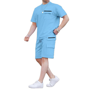 Summer New Men Casual Solid Color Short Sleeved Round Neck T shirt and Shorts <b>Set</b> Multi Pocket Fashionable Commuting 2 <b>Pc</b> <b>Set</b> - Product Image 6