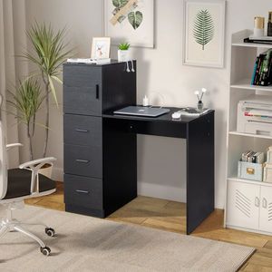 Scrivania per Computer in Truciolato Melaminico Nero Goffrato Tipo H 104,5*49*120cm con Una Porta Tre Cassetti 2 USB 2 Prese di Corrente - Product Image 4