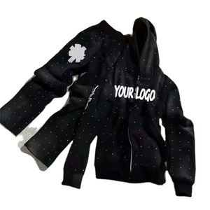 Unisex <b>Black</b> Hooded Zipper <b>Jacket</b> Full Sleeve Dot Pattern Heat Transfer Printing Casual Autumn Wear Polyester Material <b>Men</b> <b>suits</b> - Product Image 2