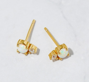 Best Selling Ethiopian Opal Rhodium Plated 925 <b>Silver</b> 5mm Prong Set Pave CZ Minimalist Designer <b>Stud</b> Earrings Fine Jewelry Gift - Product Image 2