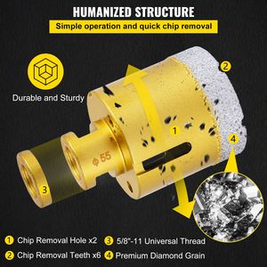 Kit di 7 Punte Diamantate per Trapano 20/27/35/55/68mm, Sega a Tazza per Piastrelle con Segmento Diamantato da 0,59in/15mm Brasato Sottovuoto - Product Image 5