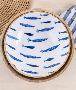 Juego de Tazones para Servir Hechos a Mano con Esmalte de Madera de Acacia, Diseño de Peces Azules, Ecológicos, para Uso en el Hogar y Fiestas - Product Image 5