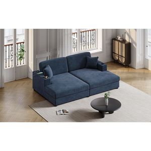 Divano letto componibile oversize in velluto a coste da 220 cm con due porte USB, due portabicchieri e due tasche portaoggetti - Product Image 4