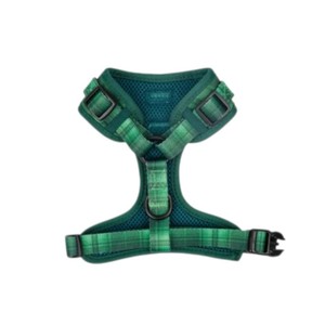 Harnais pour chien en nylon à carreaux réglable, style classique vert, fermeture à boucle, pour chiens de taille moyenne - Product Image 2